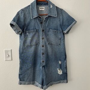 Show Me Your Mumu Denim Romper NWOT Distressed Range Shortall Coverall Size S
